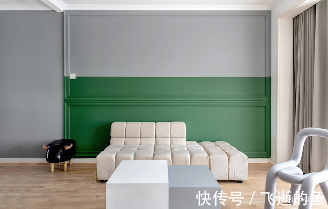 隔断|少见100㎡三居改两居,大胆配色尽显高级