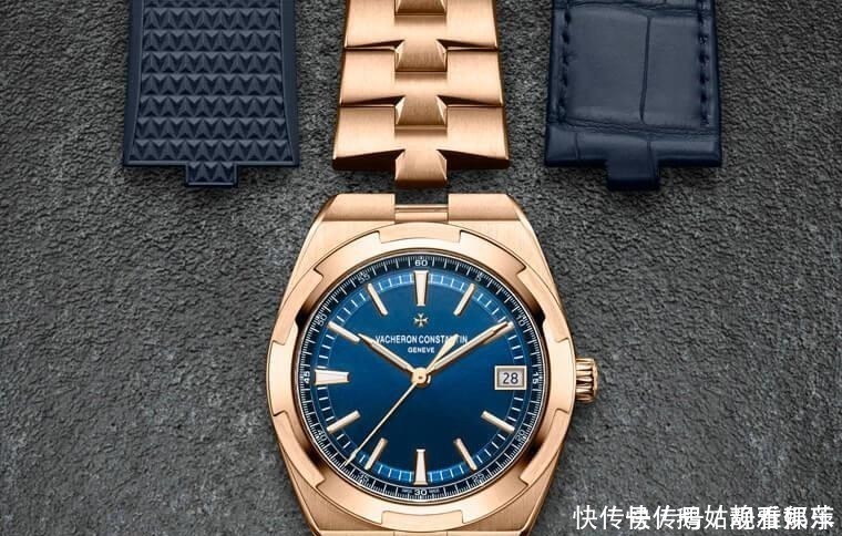 overseOverseas玫瑰金大三针,首度以蓝面搭金属链带的形态呈现