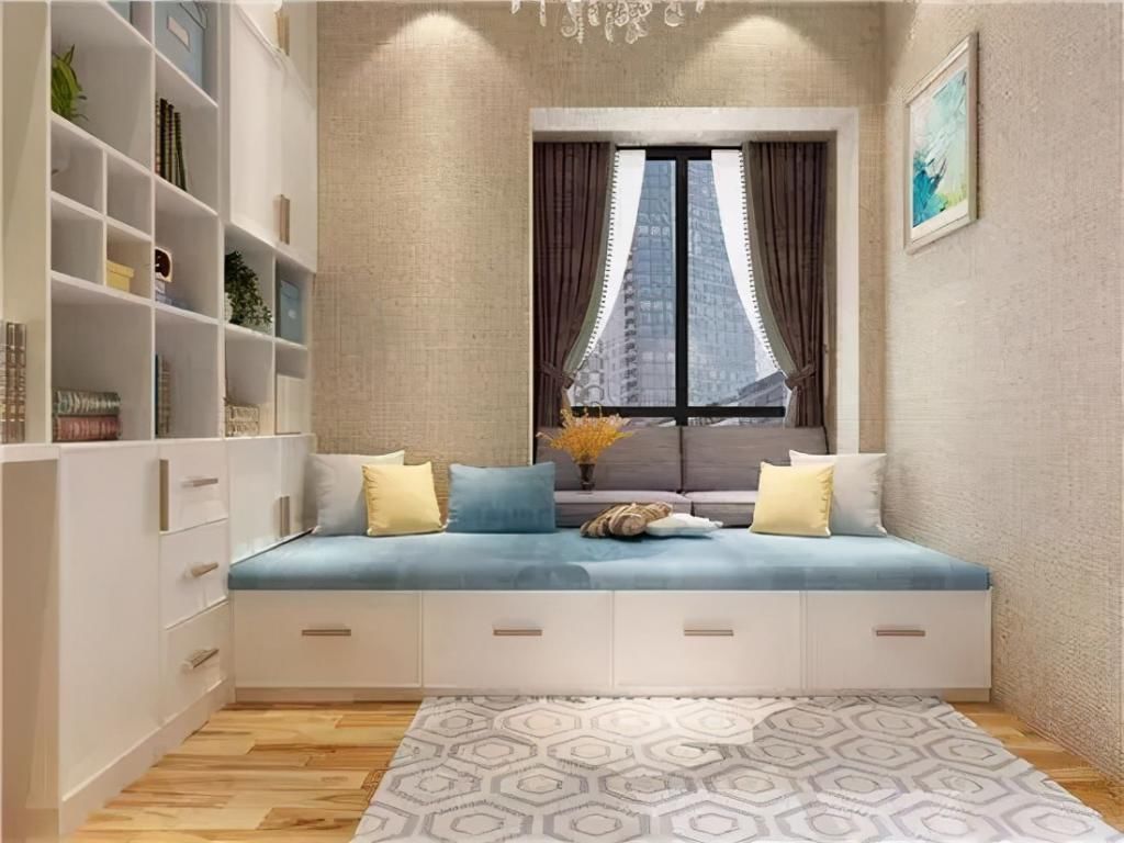地柜|卧室飘窗空间别再浪费了,这样设计衣柜、书桌都有了,2平当4平用