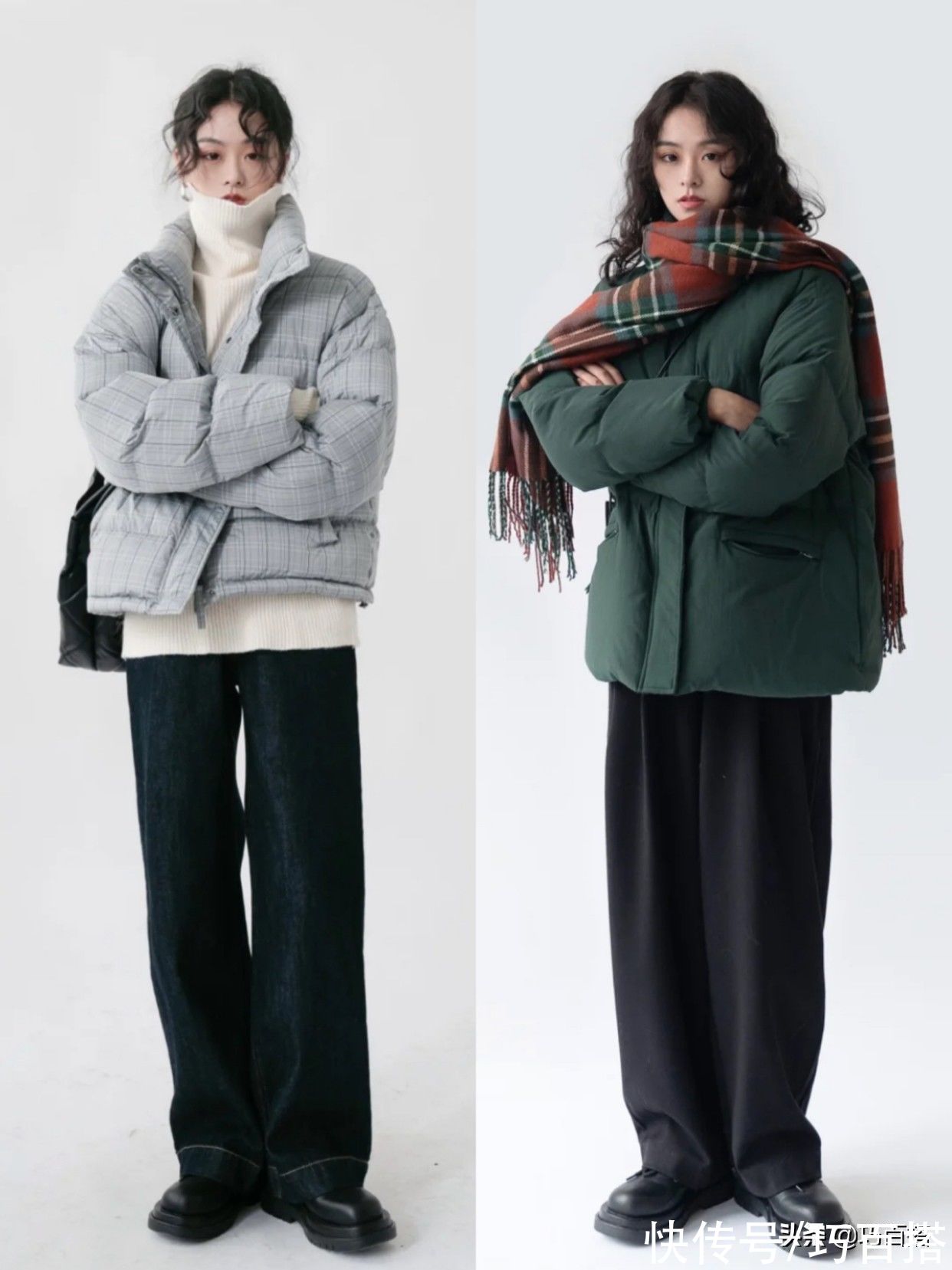 大衣|羽绒服大衣怎样穿不显臃肿？层次感是关键，上身简约高级气场足
