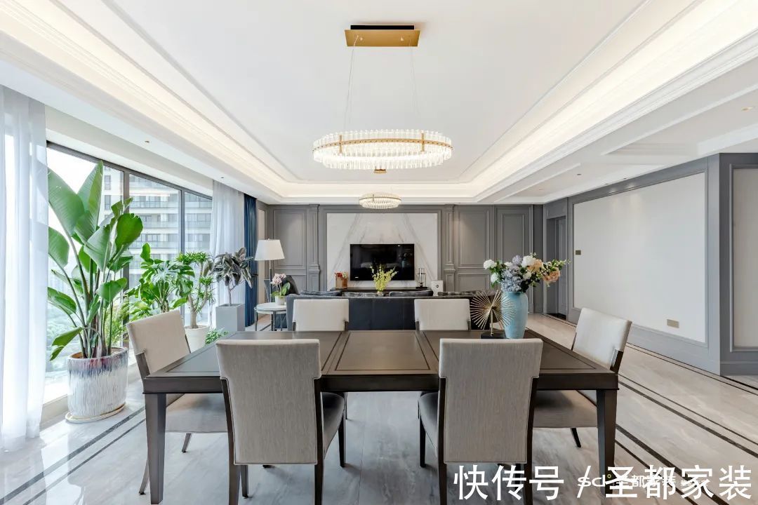 m206㎡大户型装修案例：超大横厅+衣帽间+景观阳台，神仙配色 心动