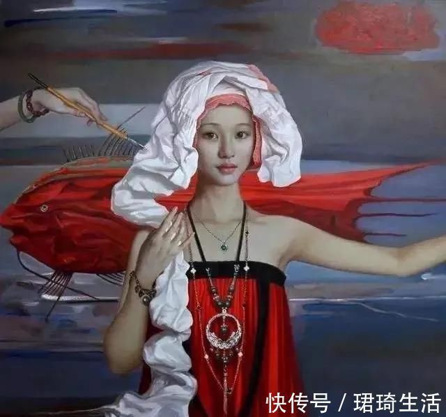 油画作品!她画出有东方的女韵味子,画面有令人惊艳的幻觉