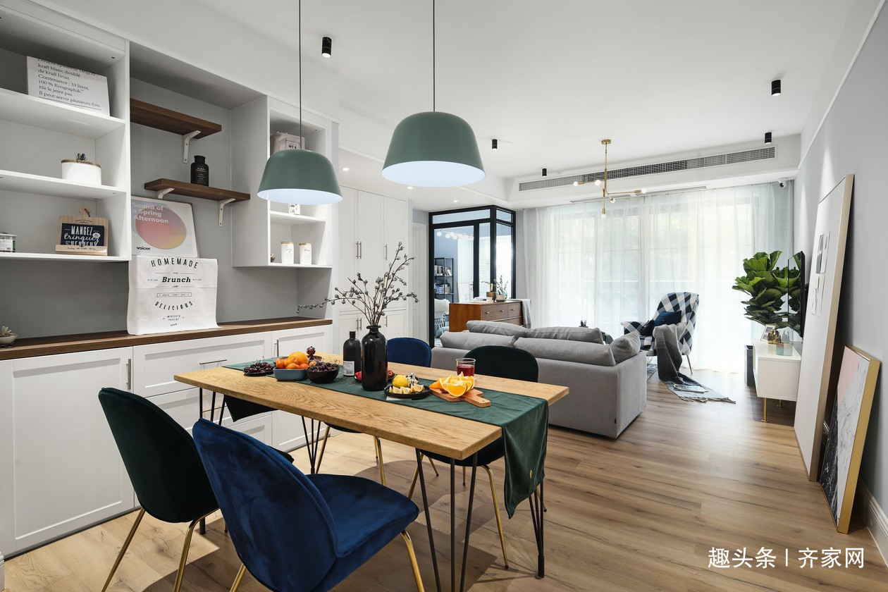 储物|107㎡北欧风,客餐厅一体,嵌入式储物,高效利用空间!