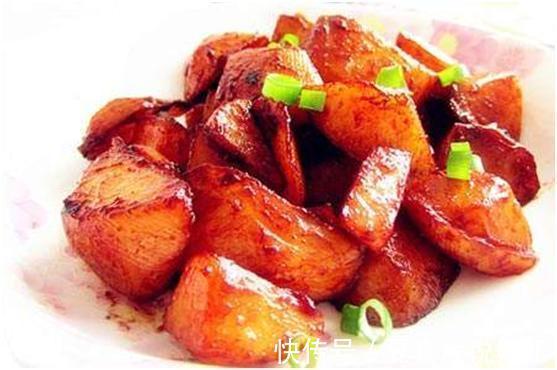 肉丝炒年糕|美食推荐：红烧对虾，肉丝炒年糕，腐乳土豆，大葱烧腐竹