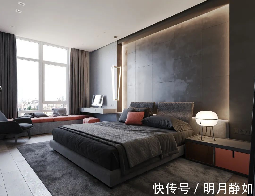 深灰色|180㎡现代简约,满屋的高级灰,橘粉色的点缀,低调时尚好高级