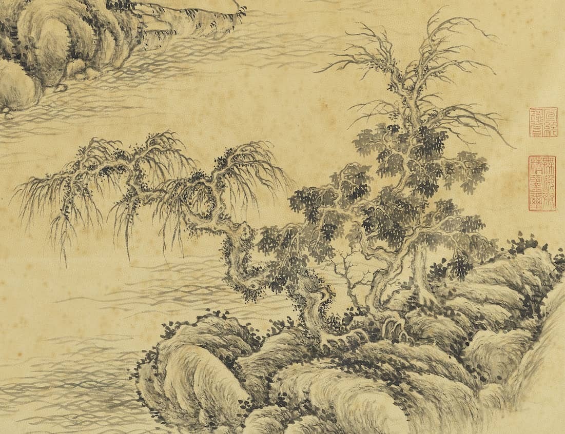 巨然@『名画记』董邦达《秋山萧寺轴》,毫素生辉,深得古人之法