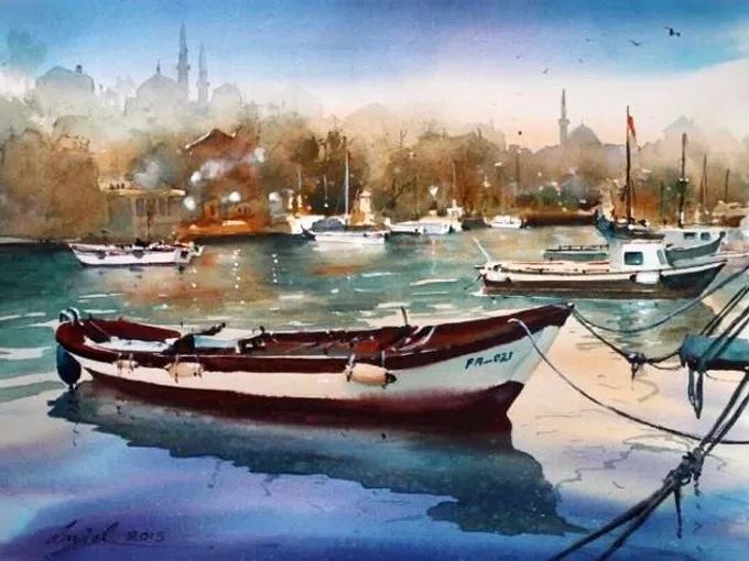 画面!极具美感的蓝绿水彩色调,如此画面,令人爱不舍手