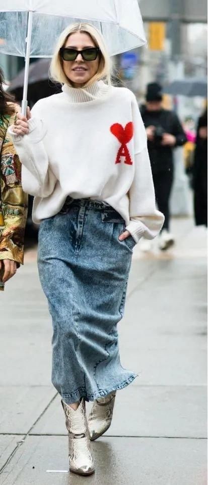 不冷不热的早春，穿条牛仔裙吧！