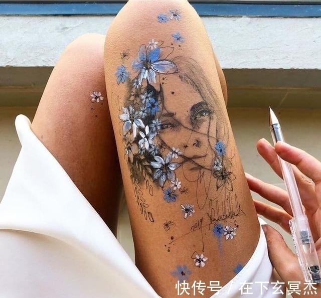 兰达·哈达丁|性感女画家在大腿上作画，引无数宅男疯狂膜拜