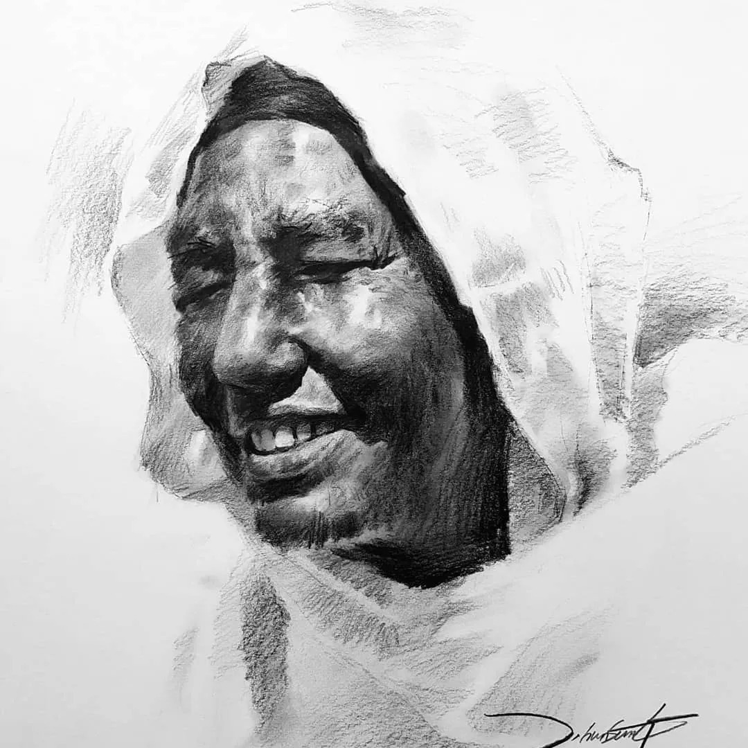 小孩童$画皮画骨难画魂,他用木炭条把肖像画活了