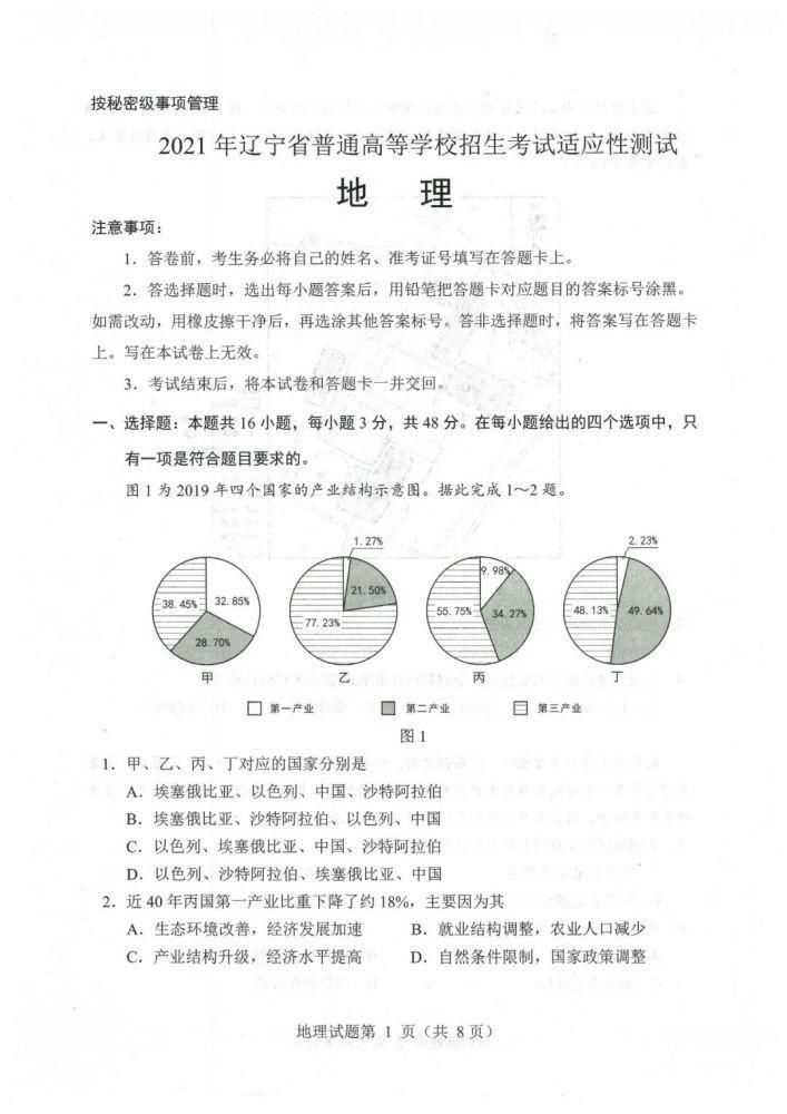 八省八套地理卷和答案来了！八省联考！