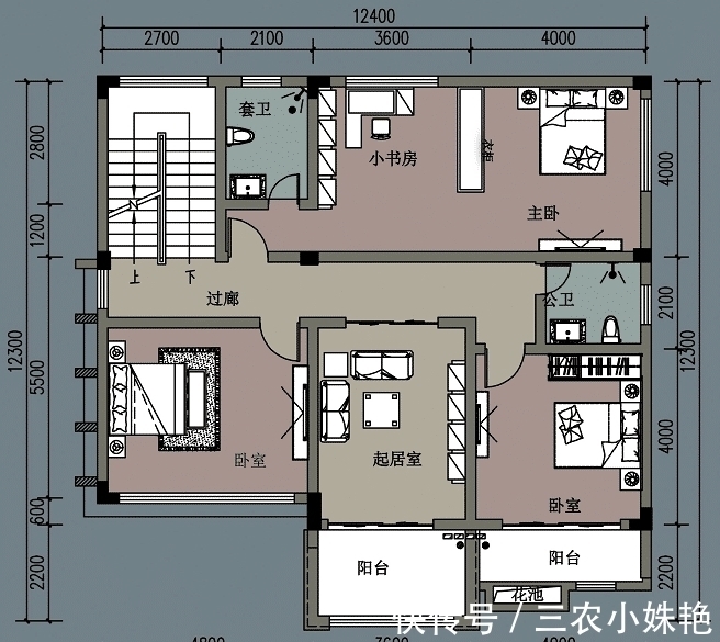 卧室|农村自建12.4米三层板式别墅, 6室1厅, 冬天享受阳光的沐浴, 温暖