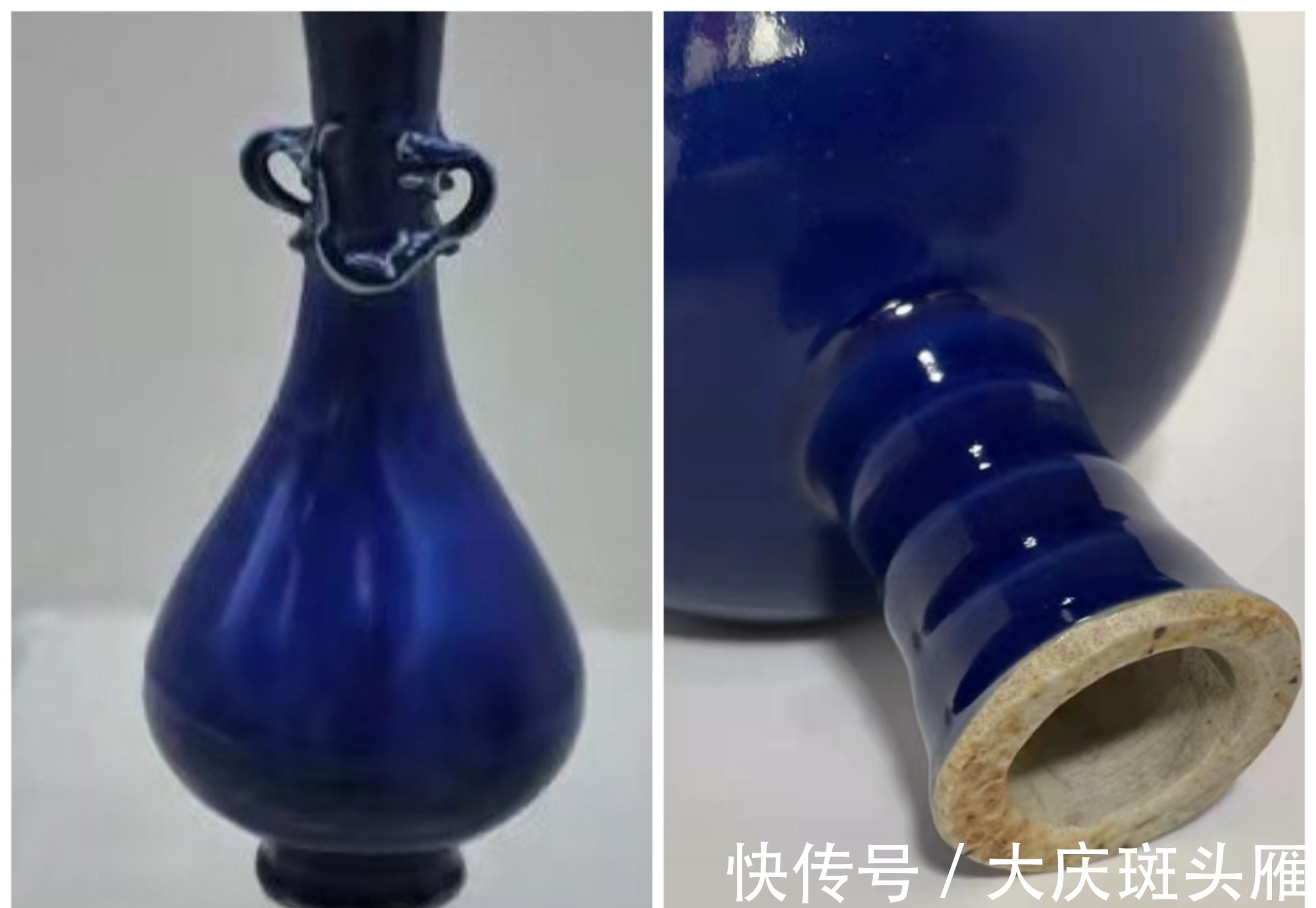 高足碗@元霁蓝釉青花高足碗