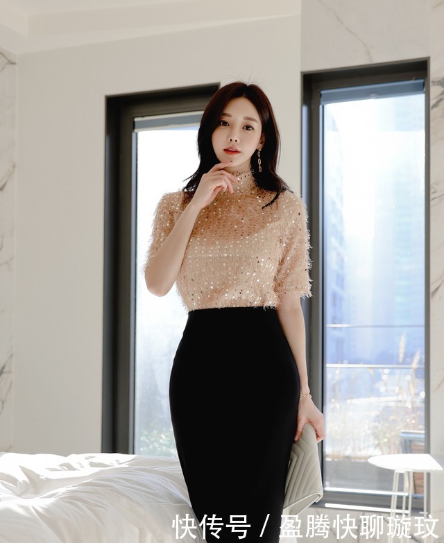 孙允珠每日穿搭:荧光泛金流苏都市圣诞及膝裙