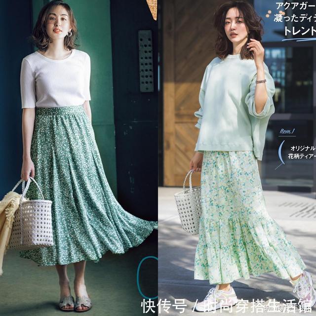 百褶裙|阔腿裤已经过时了,今年流行的是“T恤+半裙”,时髦显瘦又清凉