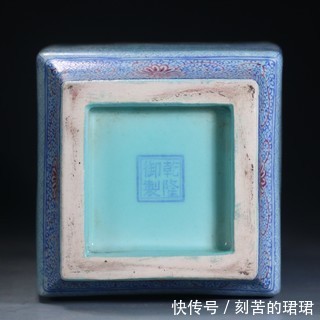 蓝釉&清,蓝釉粉彩开窗四方赏瓶