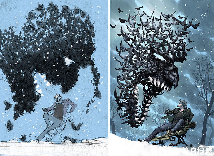 初稿|27个初稿与成品对比照,前后差距太大,网友:这是同一副画吗