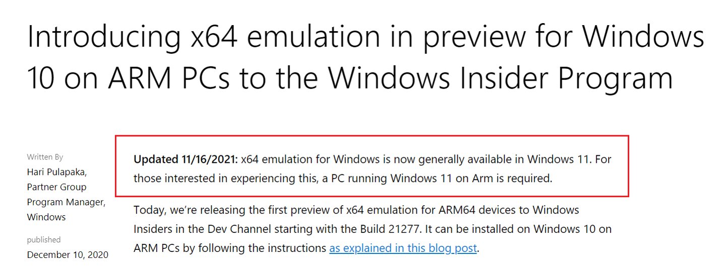 6t|微软 Windows x64 仿真正式推出，只支持 Win11 ARM