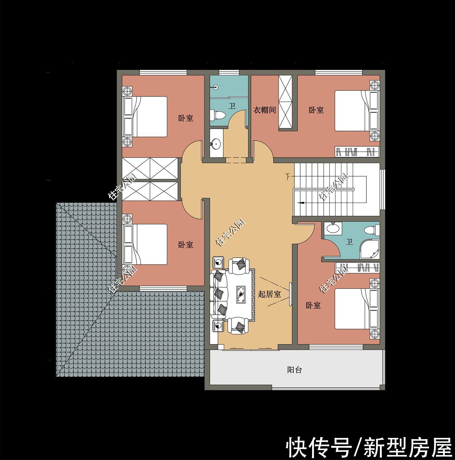 坡屋顶|四套带坡屋顶的二层别墅图纸，送给2022年要建房的你