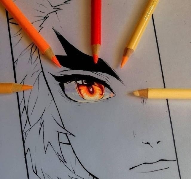 绘制|手绘版《鬼灭之刃》眼睛,简单工具绘制出画面,光效太绝美了