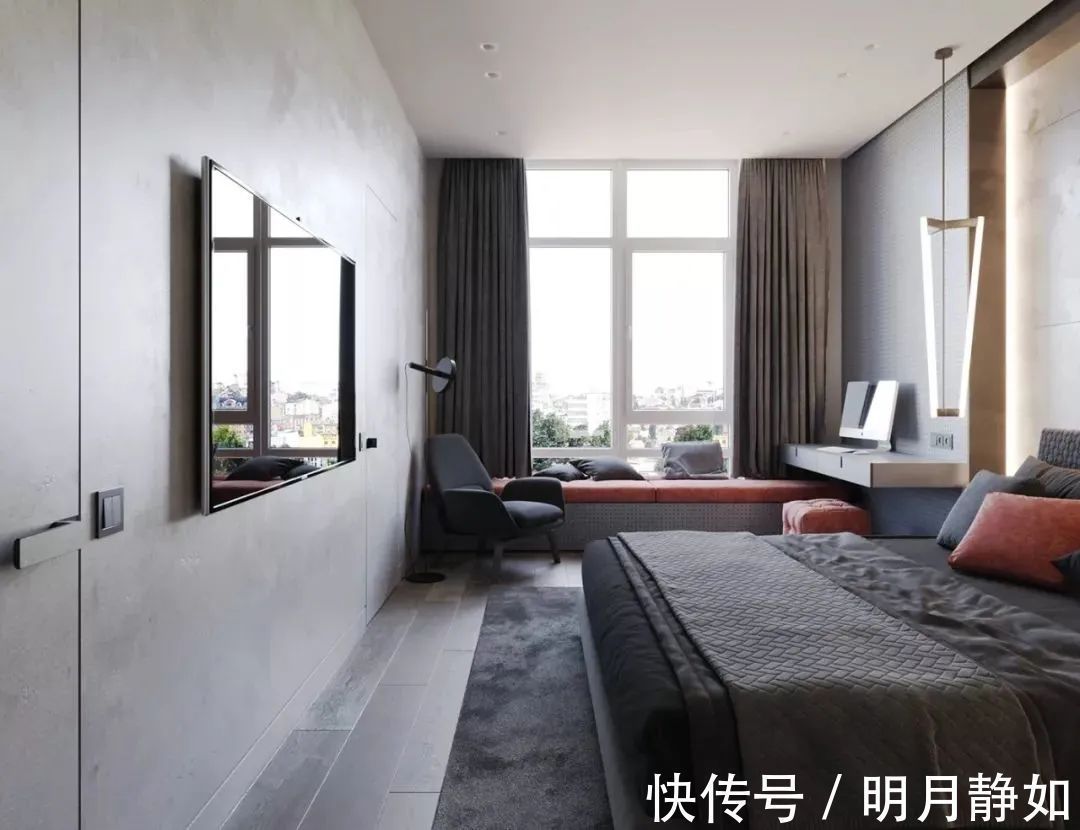 深灰色|180㎡现代简约,满屋的高级灰,橘粉色的点缀,低调时尚好高级