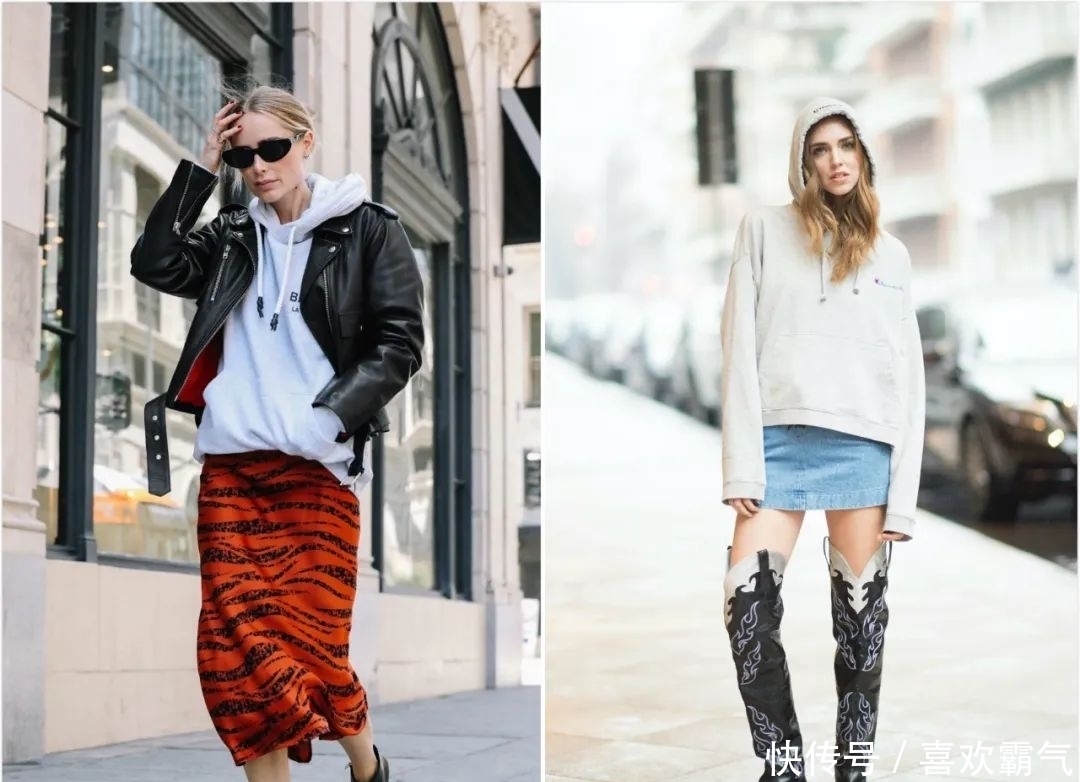 卫衣+半裙=早春最火混搭套路,时髦又有女人味!!
