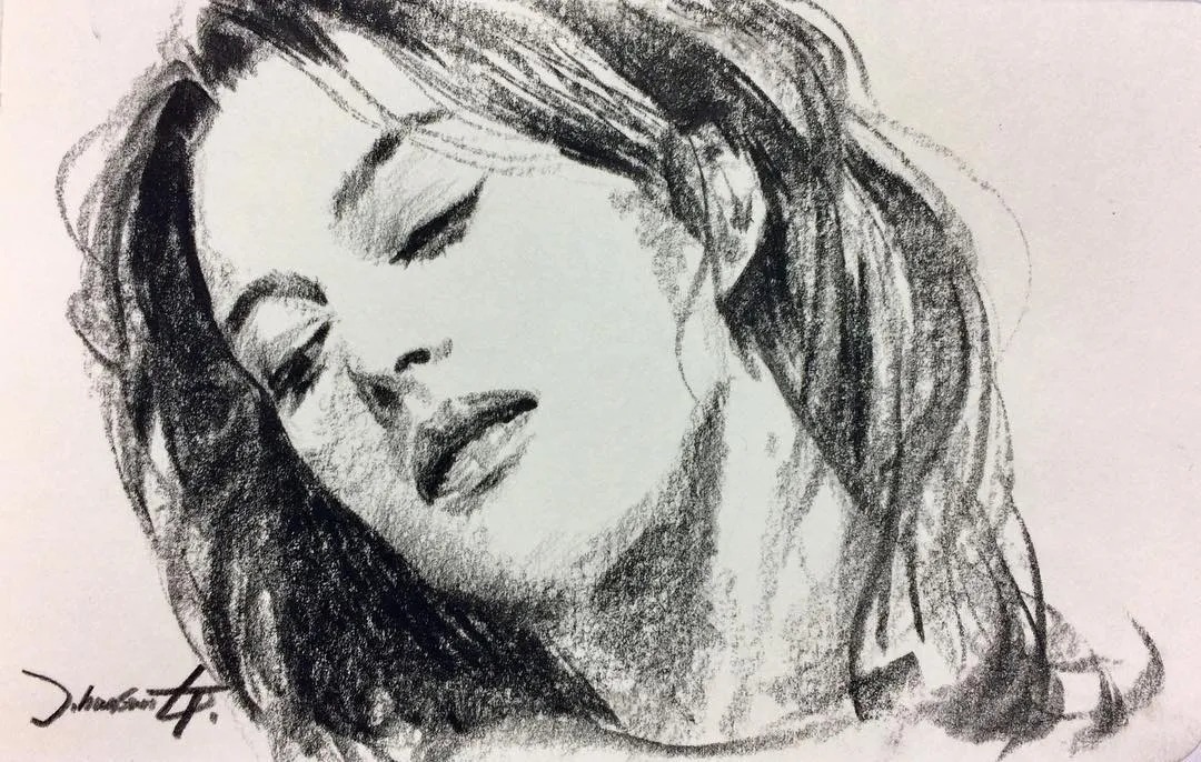 小孩童$画皮画骨难画魂,他用木炭条把肖像画活了