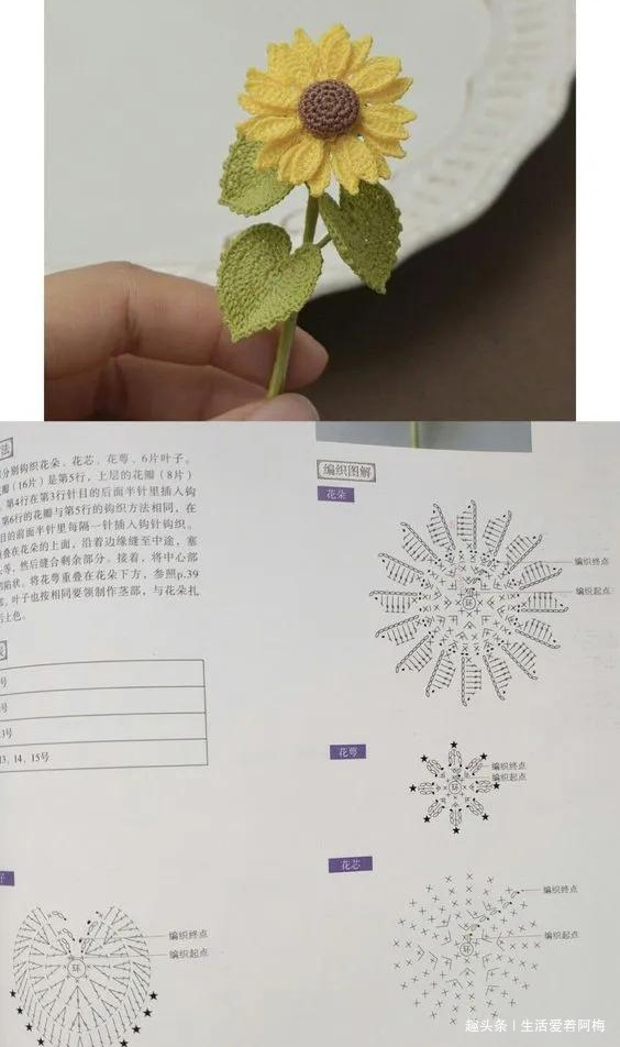 毛线钩针编织向日葵合集，DIY手工编织附图解教程