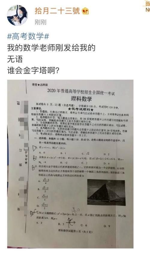 2020年高考数学再现“怪题”考生却蒙了前有维纳斯后有金字塔