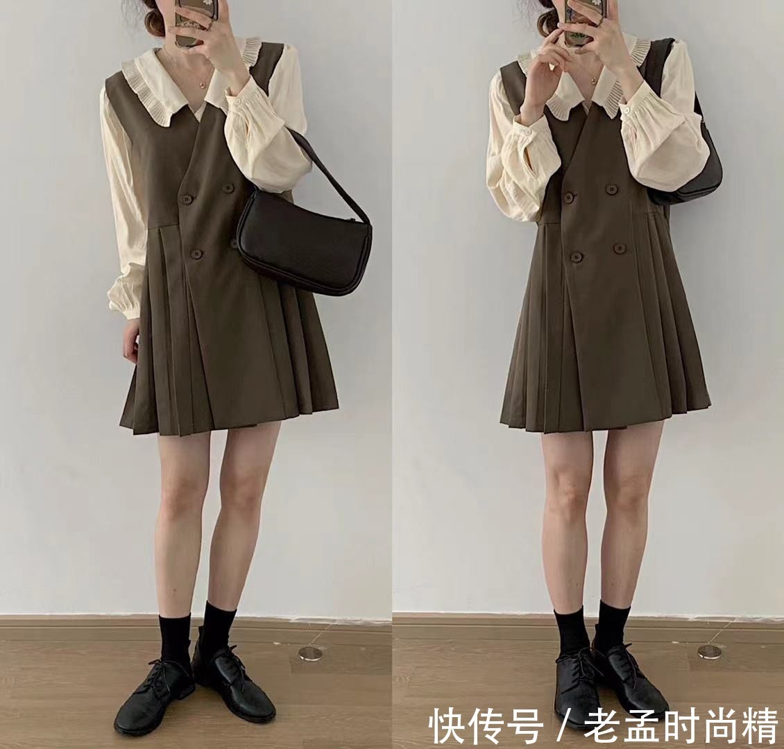 打底衫|早秋复古风 裙子、针织衫的搭配,显得简约温婉