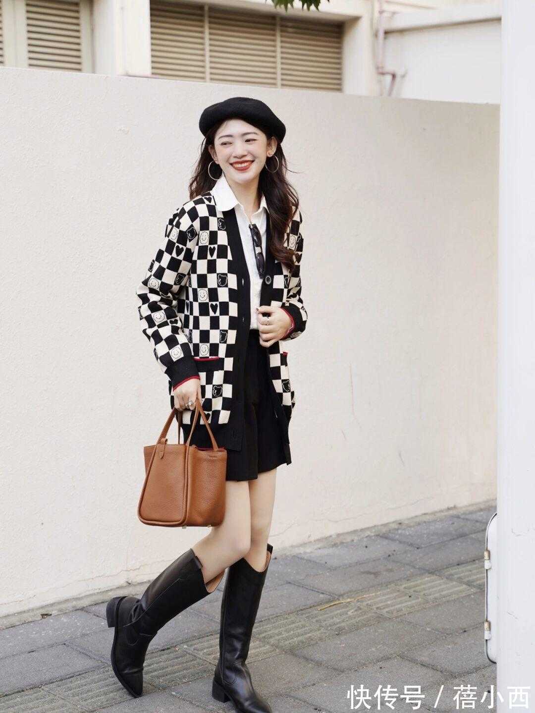 贝雷帽 初春别只知道穿卫衣,试试针织衫+半身裙的搭配,轻松美出新高度