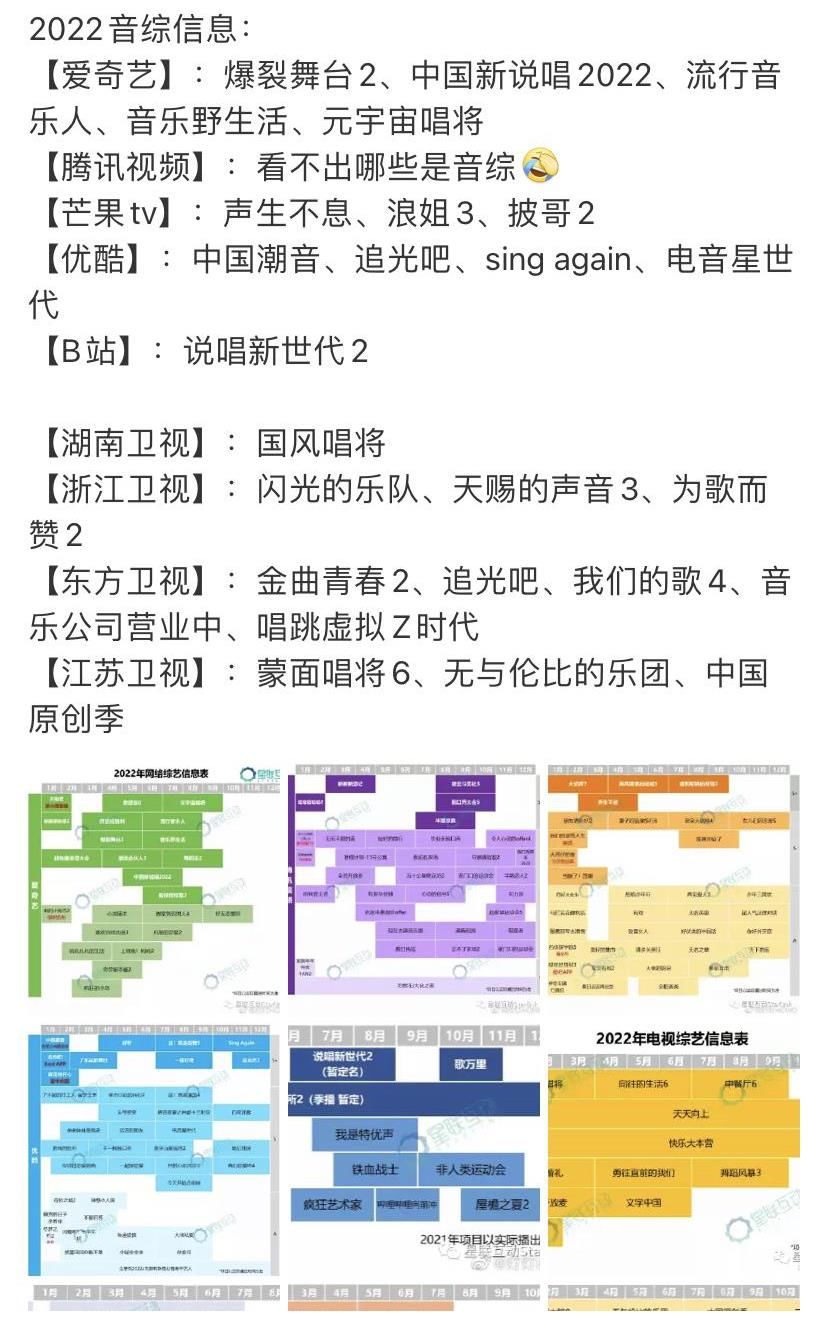 2022卫视音综排期：《浪姐3》《披哥2》《我们的歌4》成三大王牌