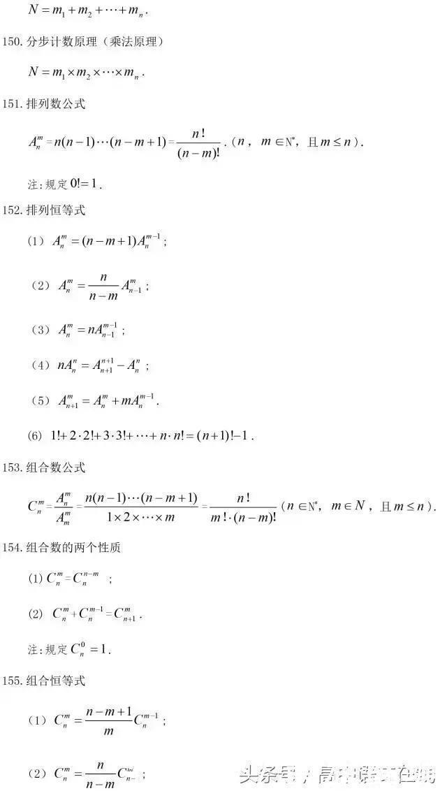 高中数学常用结论203条，每次考试都用到学霸都提前收藏啦