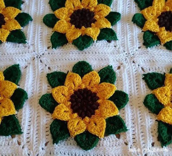 毛线钩针编织向日葵合集，DIY手工编织附图解教程