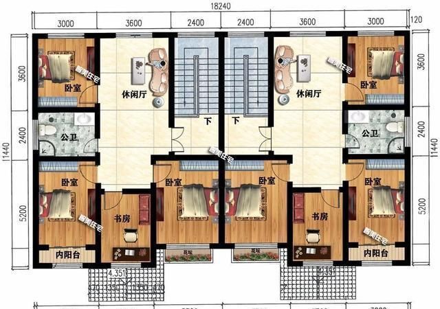 30万左右建一栋两层双拼别墅，每户卧室4-5个，很实用的设计