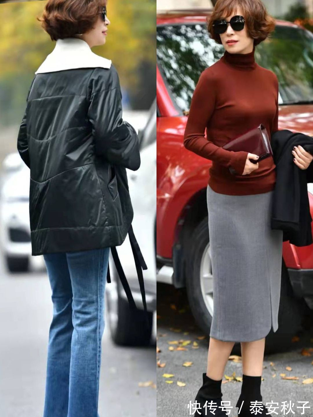 右图 建议50岁的女人:冬天多穿“羽绒服+半身裙/裤”,美得高级又大气