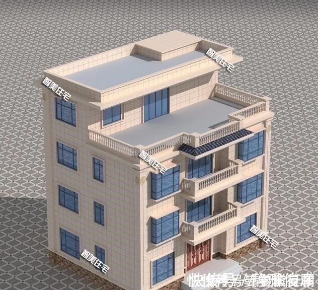罗马柱|平屋面设计的四层别墅，不带罗马柱，厨房单独建！