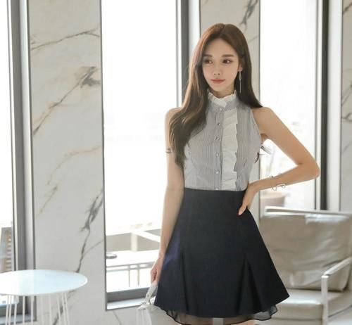  无袖|美女穿搭：透丽朦胧无袖裙，职场气息十足，女神气场来袭