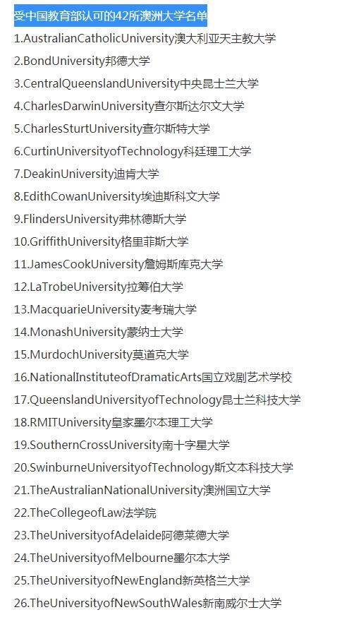 2021教育部认可的澳洲大学名单更新