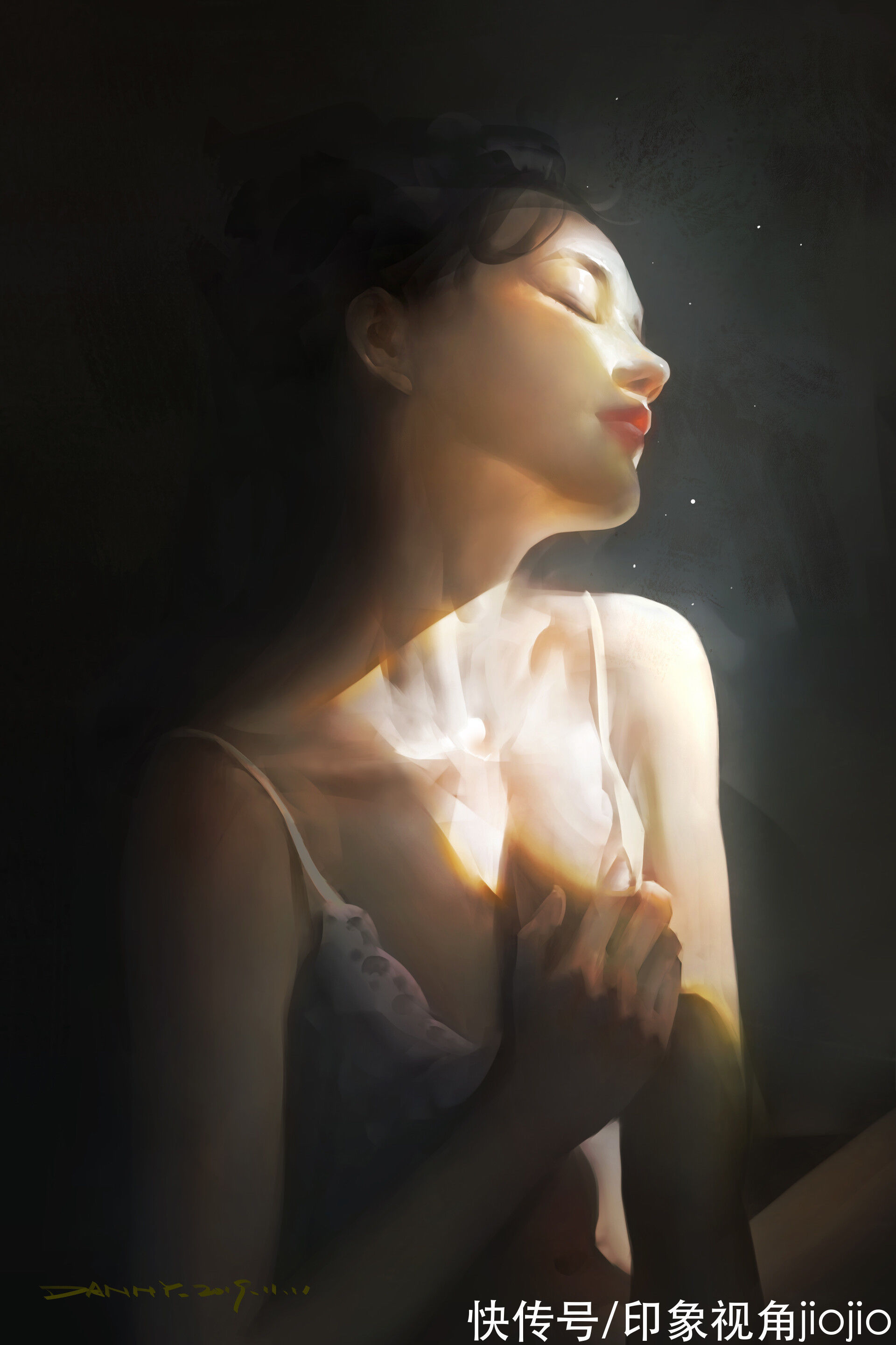 插画作品$高级油画质感的插画作品,笔下的白衣少女太梦幻了