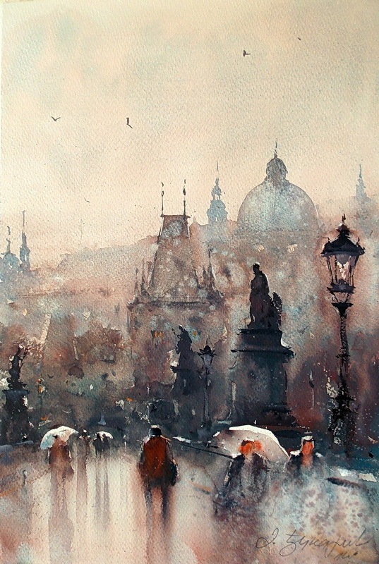 水彩画!水染的建筑与街道,塞尔维亚水彩画大师Dusan Djukaric作品(一)