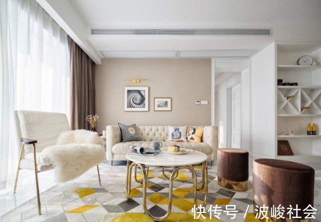 三居室|99平欧式风三居室,亮黄菱形低碳给极简欧式碰撞出不一样的色彩