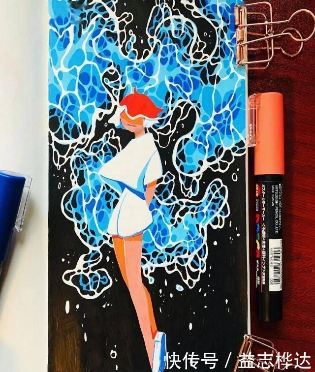 插画$哇马克笔画出水彩般效果,装饰感太强了,简单又漂亮,收藏