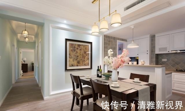 三居室|160㎡清新蓝绿的美式装修,温馨三居室,是家的感觉