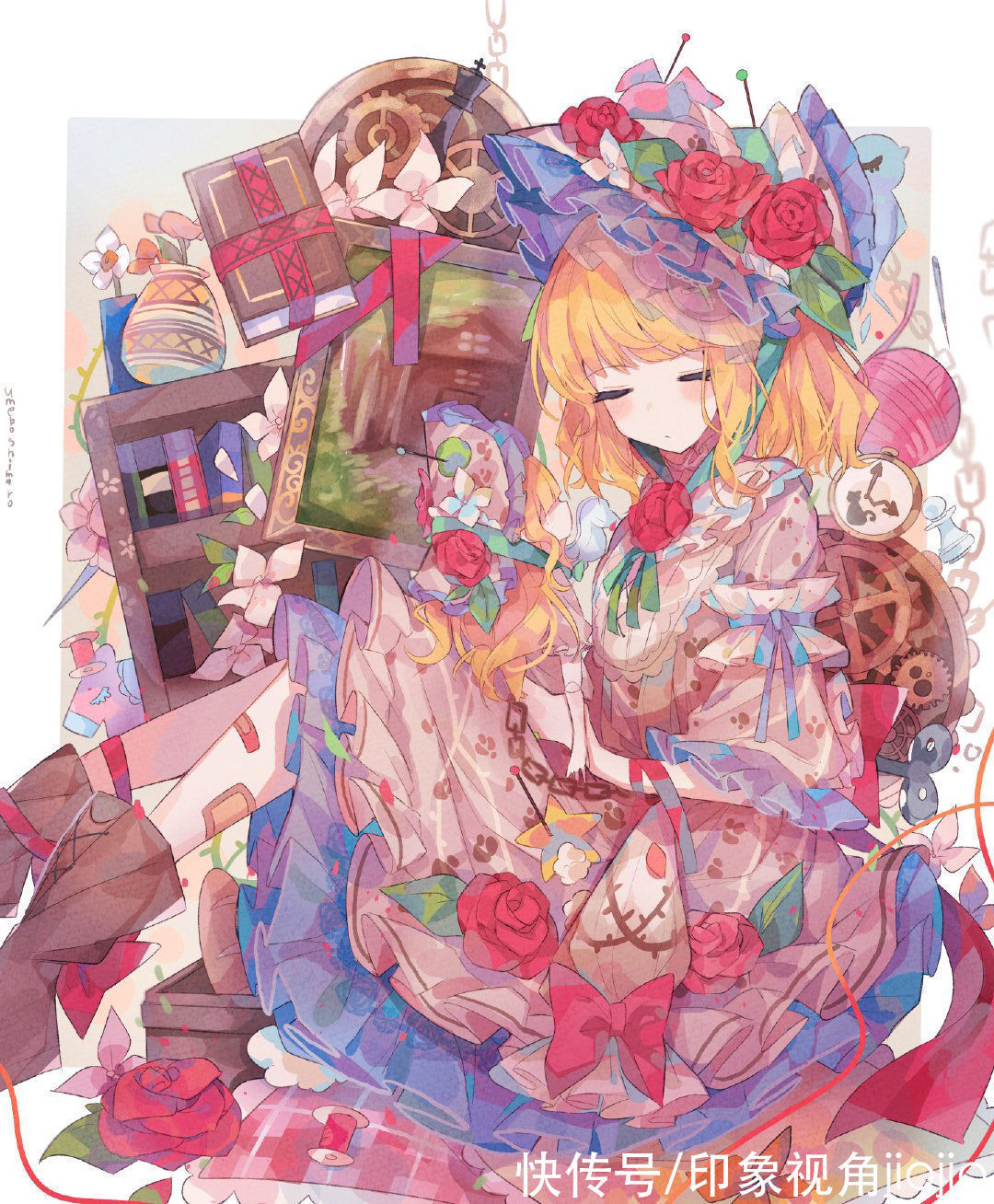 超级可爱@缤纷绚丽的和风少女插画,色彩搭配充满了碰撞感