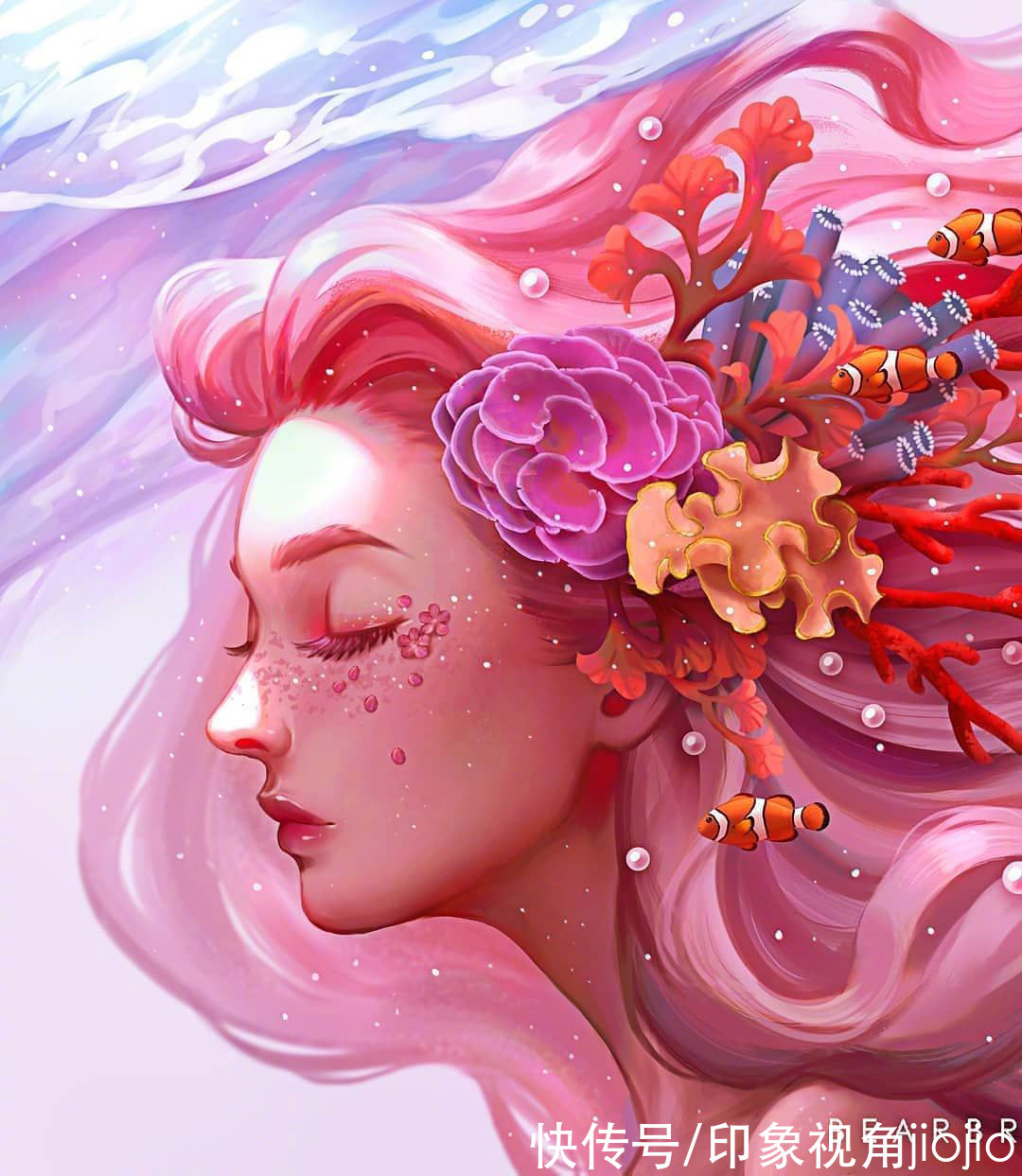 超现实主义|如星辰大海般的梦幻少女插画，高光亮眼的配色太绝了