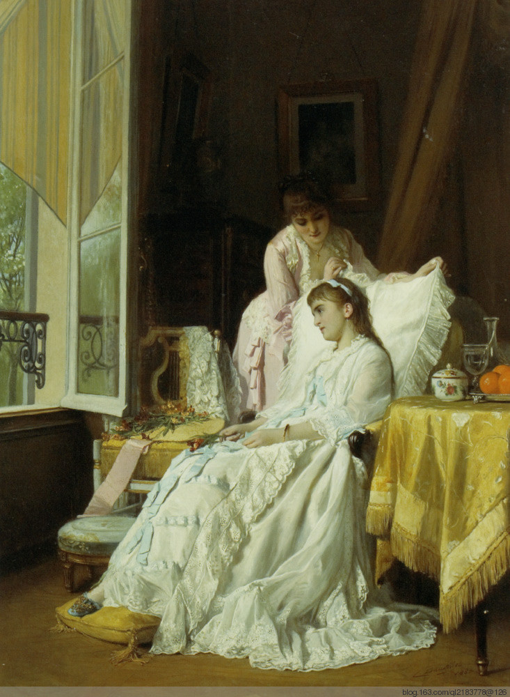 char#比利时绘画:画家查尔斯·巴格涅特典雅的淑女形象人物油画