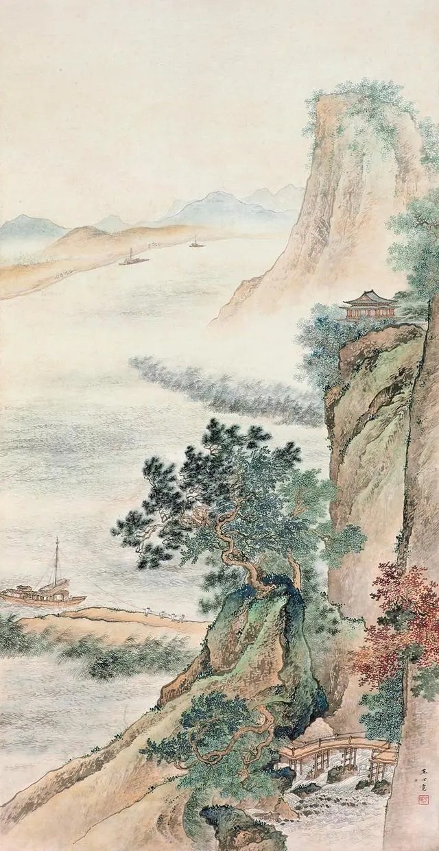 湖社画会&这山水画风清秀劲峭,气势开张,细腻典雅,笔法精致!