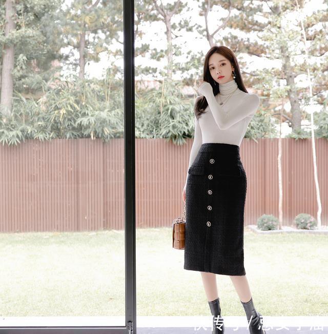 孙允珠每日穿搭：文雅贵气高领堆叠修身打底衫