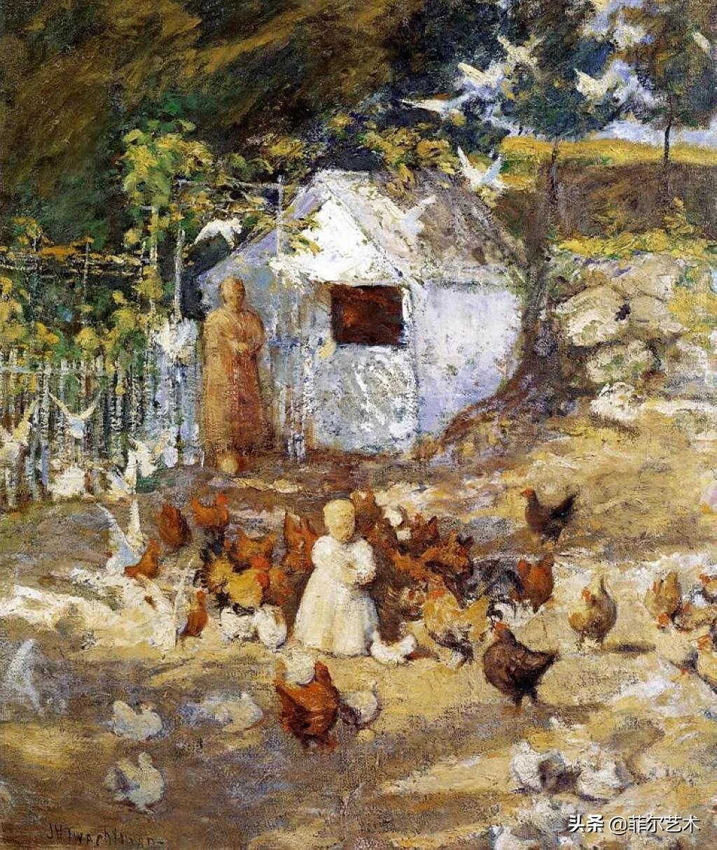 构图#这幅油画作品有着独特精致的构图，以及柔美优雅并带有诗意的风景